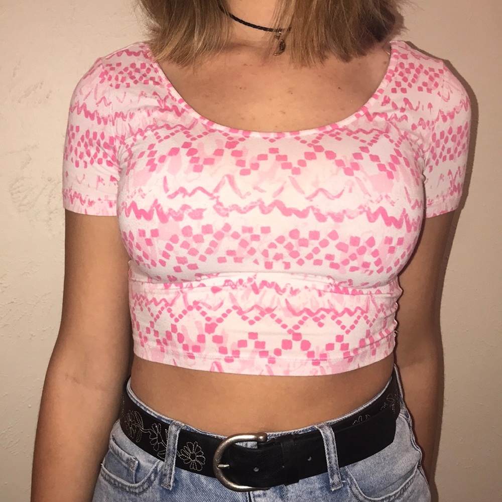 Pink and White Crop Top